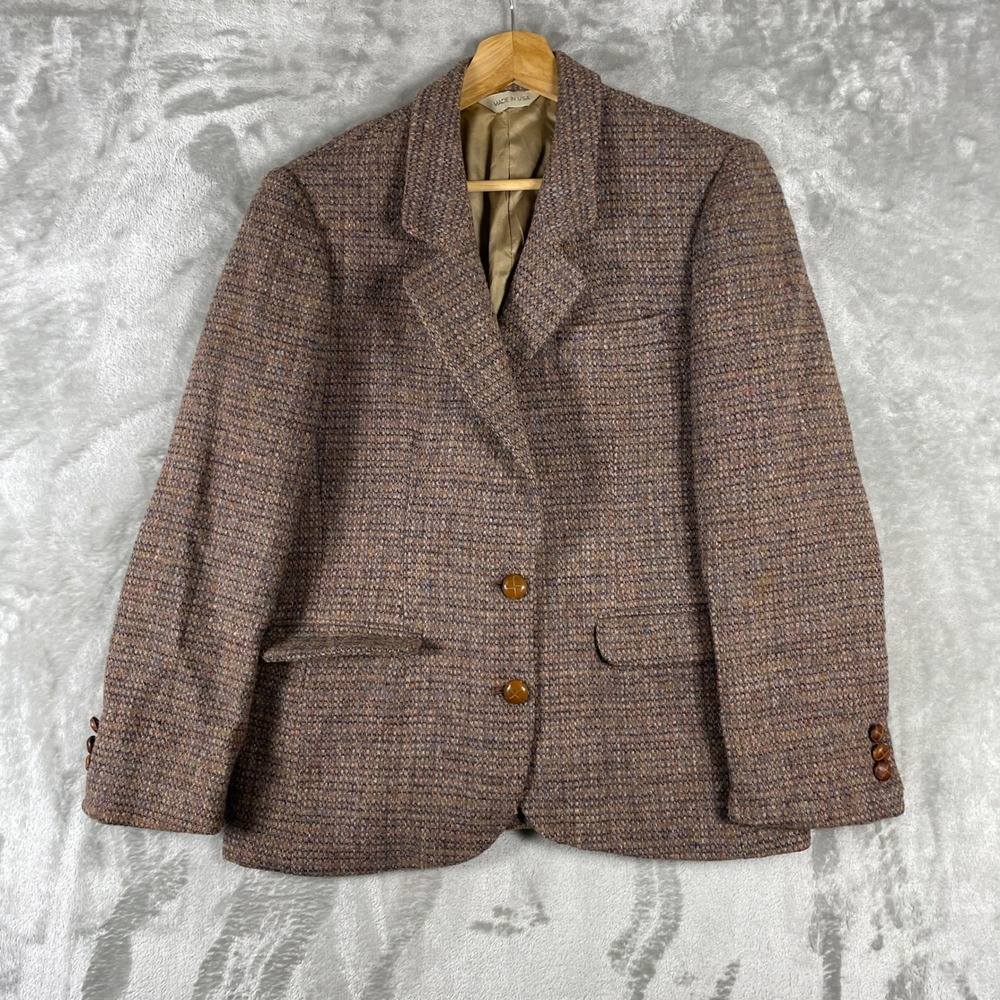 Vintage Harris Tweed Blazer Womens 10 Wool Handwoven Made USA Preppy Old Money